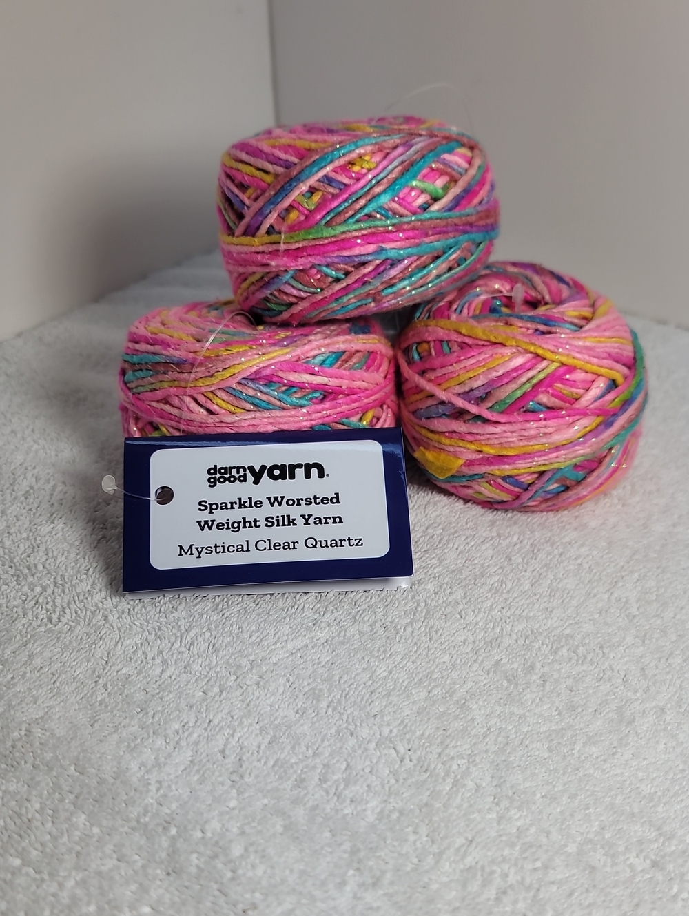 Sparkle Worsted Weight Silk Yarn - Pink Multi - NWT per Cake 75 Yards